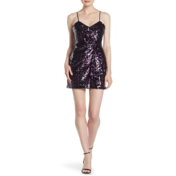 Parker Womens Black Purple Sequin Sleeveless Prom Party Mini Dress Sz 10 New - Picture 1 of 9